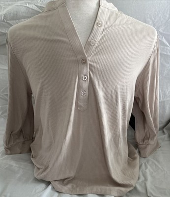 Womens Absolutely Famous 3/4 Sleeve Solid Ribbed Henley Blouse - XL -NWT