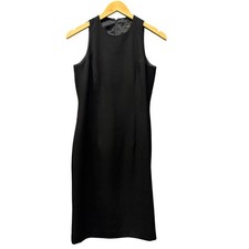 Vintage Harolds Dress Black Midi Classic LBD Sleeveless Sheath Zip Up Womens 4 