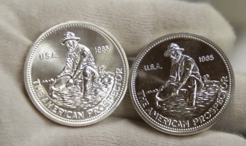 (2) 1985 Engelhard 1 oz Prospector Silver Rounds Nice Unc