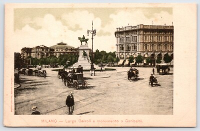 Postcard Milano Largo Cairoli e Monuinanto a Garibaldi Italy Unposted