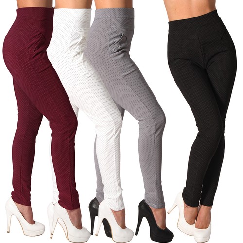 Hose Leggings Business Stretch High Waist Knöpfe Punkte Treggings 36 38 40 42 - Picture 2 of 52