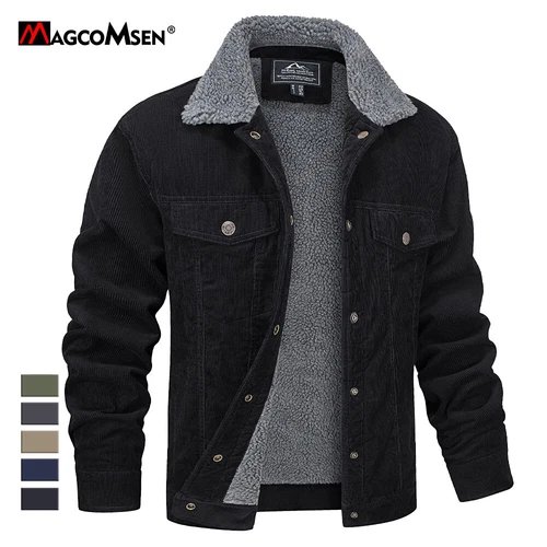 Men's Winter Warm Corduroy Jacket Sherpa Lined Trucker Jacket Casual Work Coats