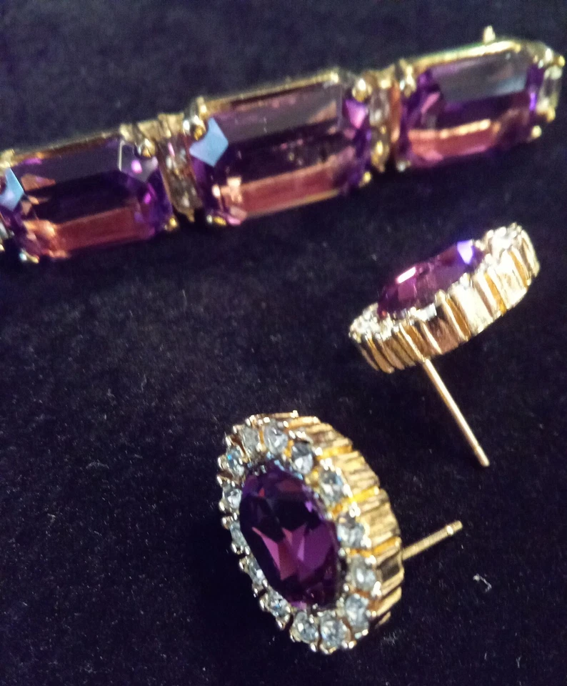 PIN Y PENDIENTES BARRA CRISTAL AMATISTA Y CRISTAL CHRISTIAN DIOR VINTAGE DIFÍCIL DE ENCONTRAR  Foto 4 de 4