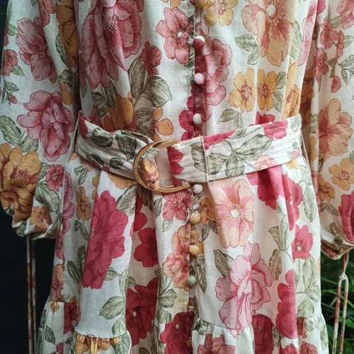 Kivari Sz AU 8 US 4 Camela Floral Linen Babydoll Belted Mini Dress - Picture 7 of 17