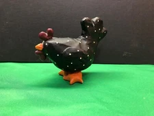 Suzi Skoglund Rooster Chicken Figurine Signed, 3.5" Tall, Black w/white Spots