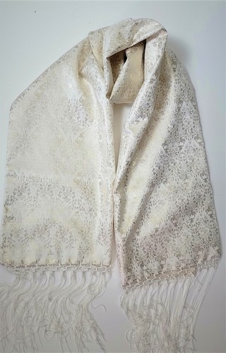 Gorgeous Silk Scarf Shawl Wrap , made of Gold, and Silk Threads. Gift for her - Picture 23 of 54