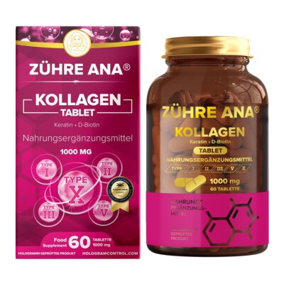Zühre Ana Kollagen Tablette-Keratin + D-Biotin, Gesundes Haar, Glänzende Haut