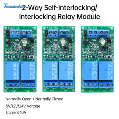 DC5V 12V 24V 10A 2-Way Self-Locking Interlock Relay Module Switch Controller