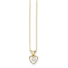 14K Yellow Gold White Zircon Birthstone Heart Necklace 15" Madi K Kids Jewelry