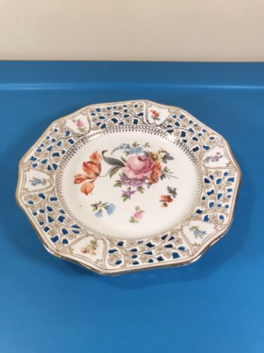 Antique Dresden Flowers Retsch & Co. RW Bavaria Reticulated Flower Plate 9” - Picture 1 of 3