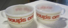 2 set,lot of Glasbake Milk Glass Soup's On Handled Bowl Set,VTG USA
