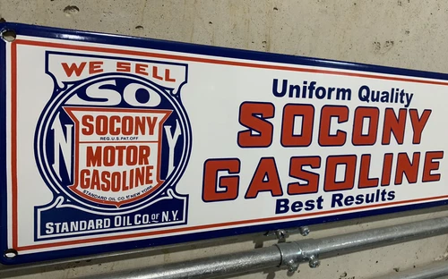 Vintage Style 18 Inch Socony NY Standard Oils Gasoline Porcelain Gas Sign