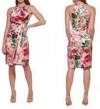 Eliza J NWOT Side Drape Pleated Floral Halter Mini Dress Women’s 4 