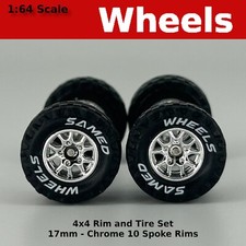 17mm White Lettered 4x4 Truck Tire Sets - Chrome 10 Spoke For Hot Wheels