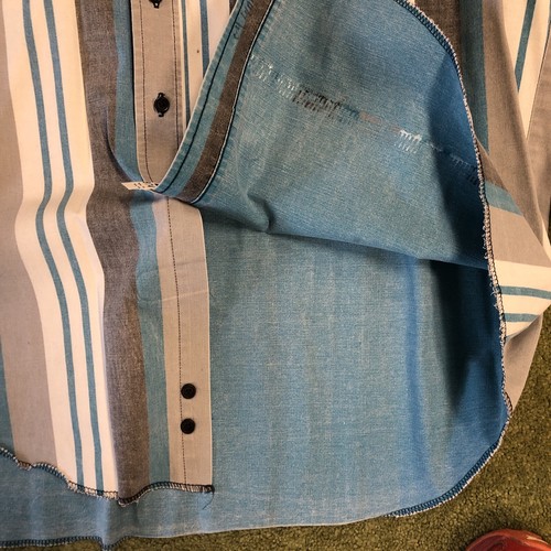 Camicia vintage Wrangler Brushpopper x code lunghe blu a righe uomo 18,5x37 USA - Foto 5 di 13