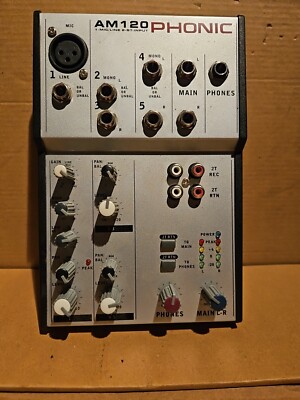 Phonic AM120 Mixer 1-MIC/Line 2-ST Input No Power Cord