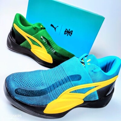 Puma Rise Nitro  US 10.5 Men's Blue Green Yellow Basketball Rare  378489 01 New