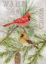 Cardinals on Pine  Barb Tourtillotte Pop Out 3-D LPG Greetings Christmas Card