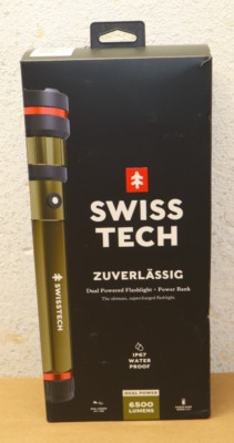 Swiss Tech 6500 Lumen LED Flashlight Rechargeable Dual Power AA/USB.