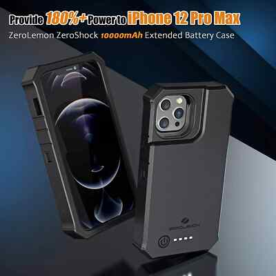 ZEROLEMON iPhone 12 Pro Max Battery Case 10000mAh, Wireless Charging & Lightning