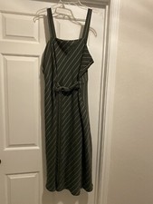 Antonio Melani Dress Sundress 14 Green White Stripes Sleeveless Faux Wrap EUC