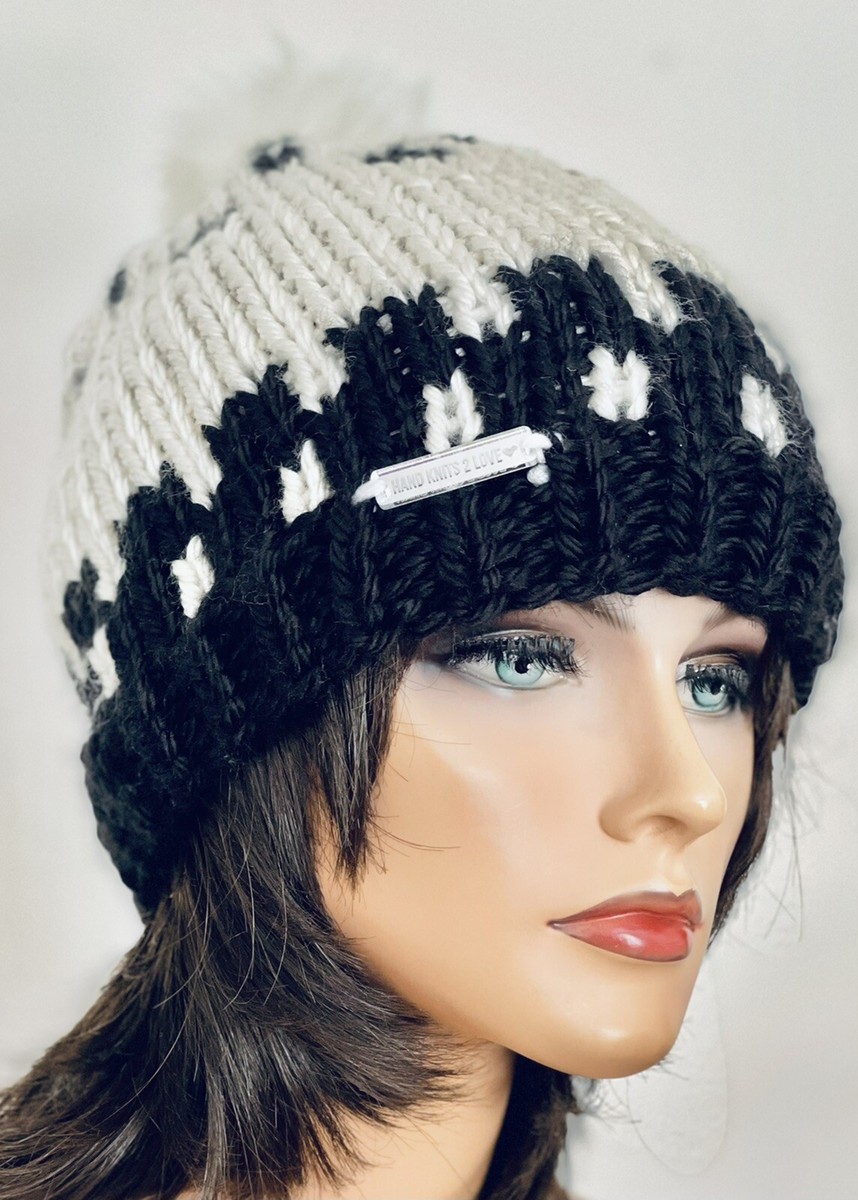 Hand Knits 2 Love Beanie Hat Cap Fair-isle Faux Fur Pom Pom Football Shades Hip Hand Knits 2 Love Beanie Hat Cap Packers Shades Hearts Fair  main image 2