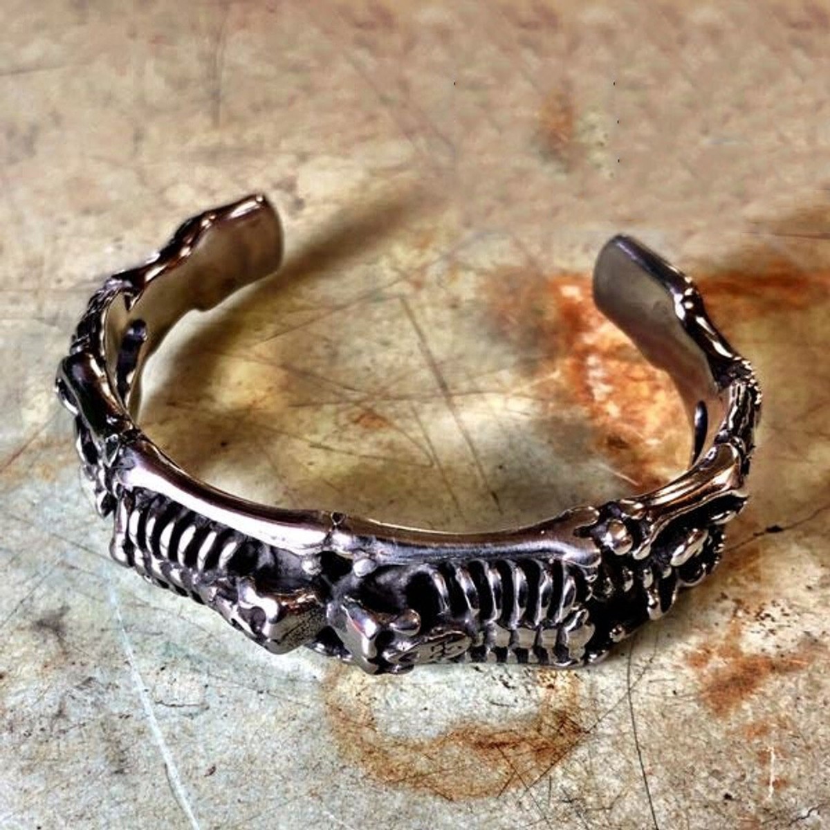 Mens Skull Skeleton Stainless Steel Motorcycle Biker Cuff Bangle