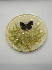 VINTAGE LUCITE DEVILED EGG PLATE WITH DRIED FLOWERS AND BUTTERFLY