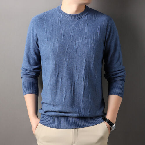 Men's Cardigan Solid Color Warm Sweater Autumn Round Neck Pullover Jacquard Knit - Picture 9 of 21