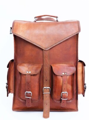 New Men's Satchel Shoulder Leather Backpack Rucksack Bag Genuine Outdoor Brown