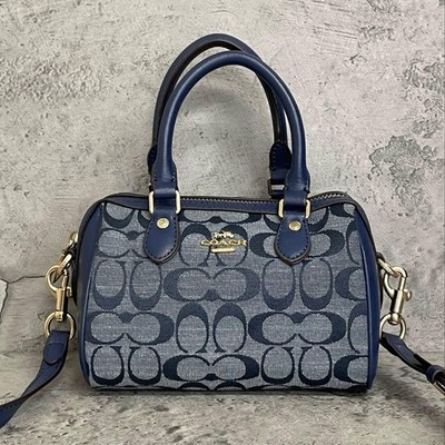 COACH 2way Shoulder Bag Mini Rowan Leather Denim Blue