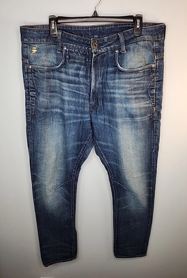 G-Star Raw D-STAQ 3D Slim Jeans Indigo Denim Faded Men's Size 33x32