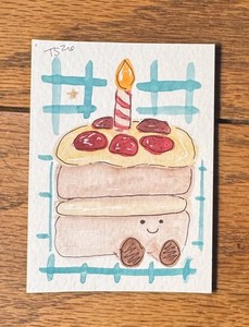 ACEO Original, Jelly Birthday Cake with Berries, Watercolor Painting, 2.5x3.5