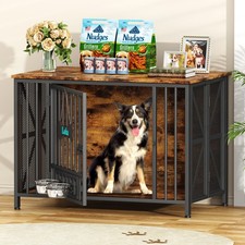 Wood Dog Cage Furniture, Sturdy Dog Crate Side Table with Lockable Door,Home Dec