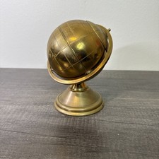 Vtg C1933 Art Deco Chicago World's Fair Brass Globe Cigarette Holder & Ashtray