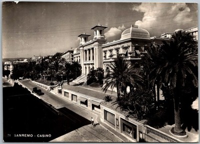 Sanremo Italy Casino With Palm Trees Riviera Del Fiori Black And White RPPC Post