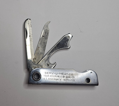 SERV-U-MEAT CO. POCKETKNIFE SEATTLE FOLDING POCKET KNIFE VINTAGE 3 BLADE WASH WA