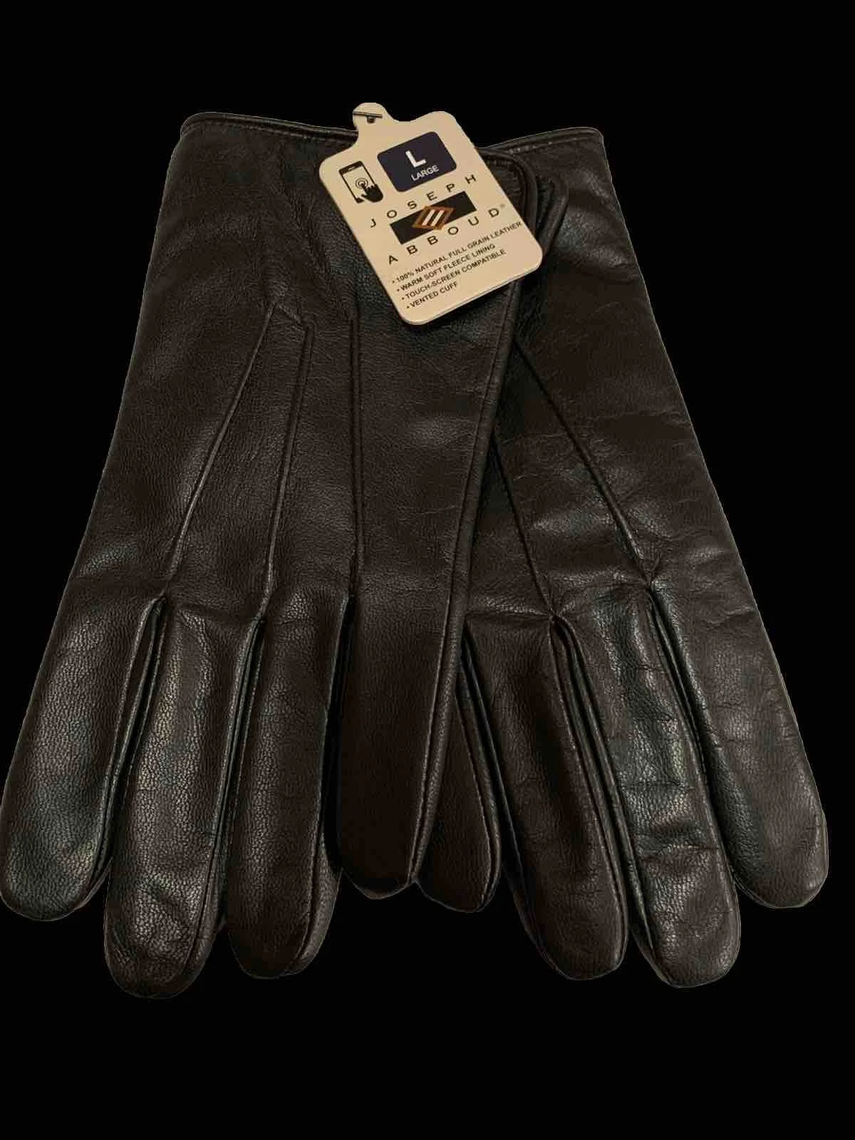 Joseph Abboud Mens Leather Gloves Large Black Soft Fleece Lined Touchscreen NWT