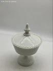 Milk Glass Lidded Candy Dish Clear Ruffled Edge White Footed Compote Vintage