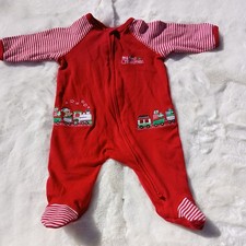 Little Me My First Christmas Outfit 3 Months Footed Sleeper Double Zip Trains
