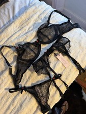 Agent Provocateur Black Lace Bra, Garter Belt, And Thong  NWT  Lingerie Set