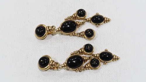 Pendientes Ben Amón Negro Cristal y Oro Tono Grandes De Colección Nuevo Antiguo Stock - Imagen 3 de 8