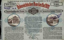 Austriacka partia budowlana emisja 1921 Wiedeń 1200 koron pożyczka loteryjna dekoracja