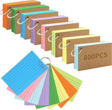 800 PCS Index Cards 3X5 Inches Colored Flash Cards with Ring, Punched Lined Flas
