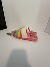 Kensie Rainbow Striped Memory Foam Slippers Size 9 NWT Faux Fur Trim Slide