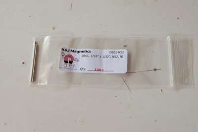 K&J Magnetics 1/16'' x 1/32'' neodynium rare earth disc magnet N52 (100 pack)