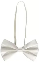 Solid White Shinny Bow Tie Novelty Adult Use Elastic -