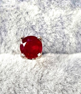 Natural Red Ruby Solid 14K White Gold Stud Earring. Men Single Stud Jewelry