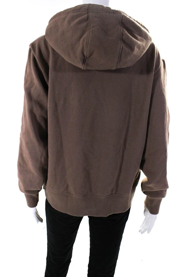 Suéter con Capucha Athleta Mujer Pullover Bolsillo Frontal Cordón Marrón Algodón XS Foto 3 de 4