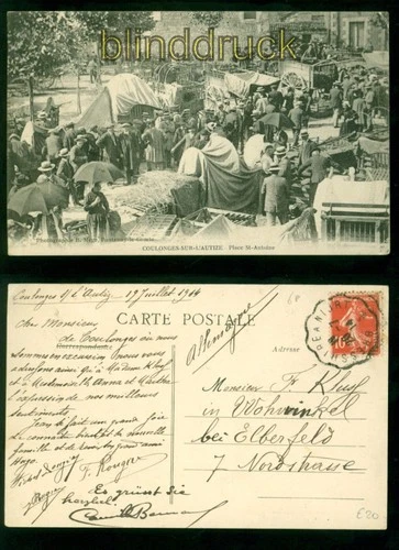 Coulonges-sur-L'Autize black postcard Place St.-Antoine 1914 to Vohwinkel (a2297)